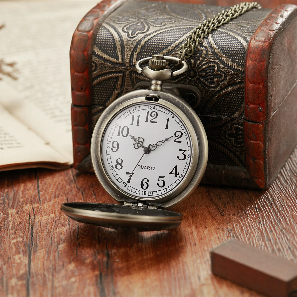 Montre de Poche à Quartz en Bronze Antique, Rétro Classique, Multi Style, Créative, Creuse, Sculptée, Couvercle Rabattable, Pendentif, Collier