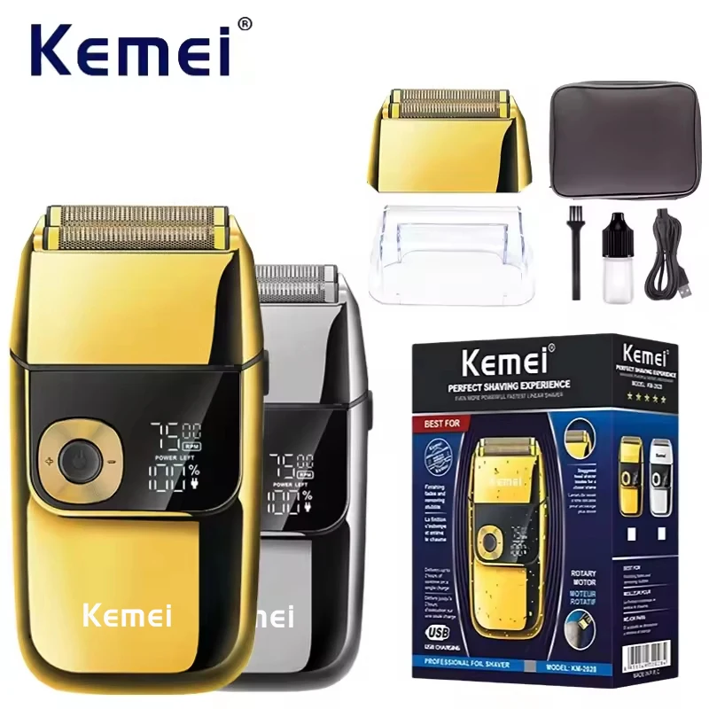 Kemei KM-2028 All Metal Washable Electric Shavers USB Charging Rechargeable Shaver Men's Shaving Razor Gold And Silver Trimmer