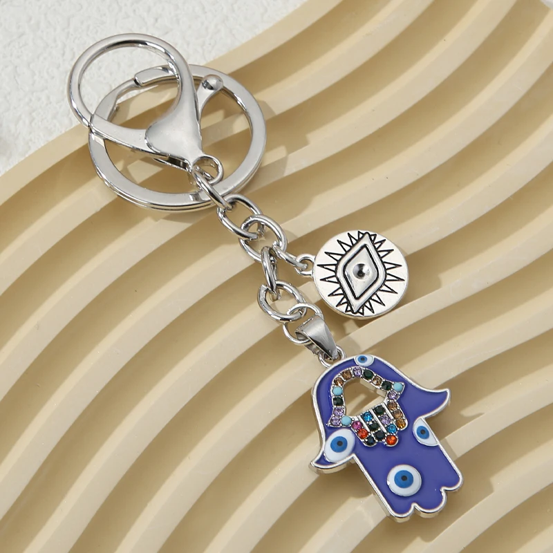Alloy Keychains with Hearts & Evil Eyes