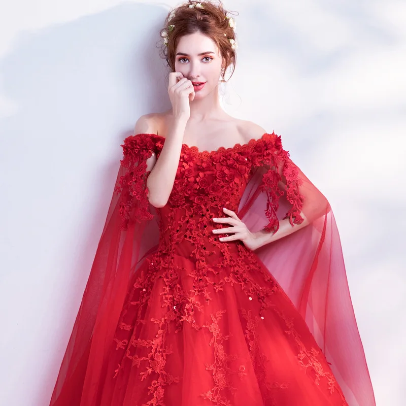 A169 Sweet Memory Long Wrap Red Quinceanera Dresses Lady Girl Women Prom Dress Party Evening Dress Performance Dress