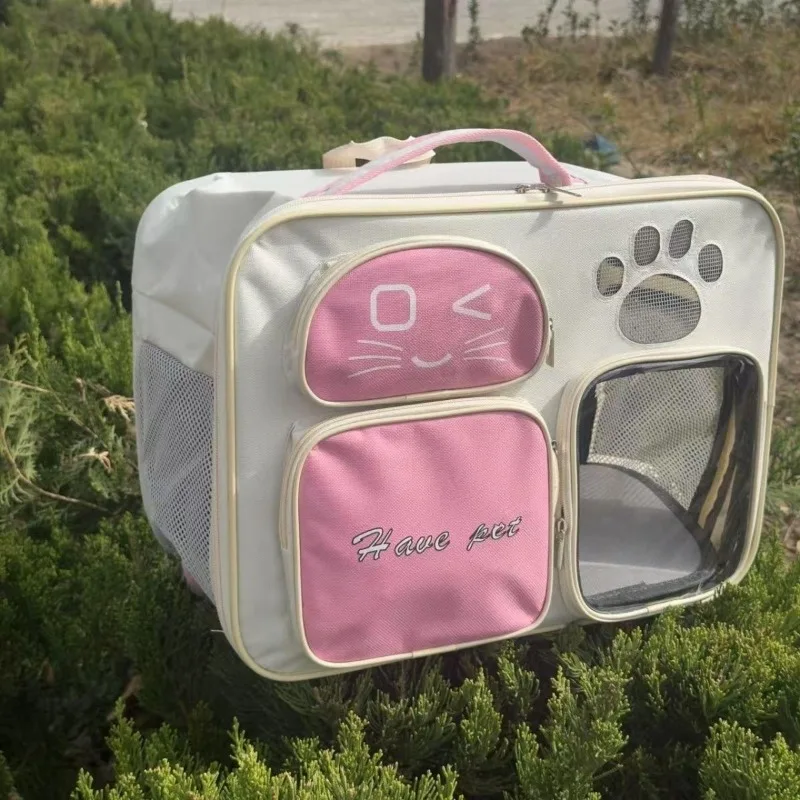 Trendy Solid Color Large Capacity Pet Backpack Outdoor Cat Bag Portable Single Shoulder Crossbody Cat Cage