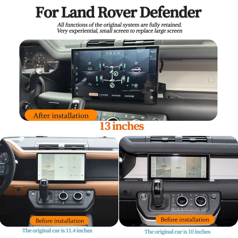 13 Inch Curved Screen For Land Rover Defender 90 110 130 L663 2020-2024 Head Unit Screen Full Touch Retain OEM Systems