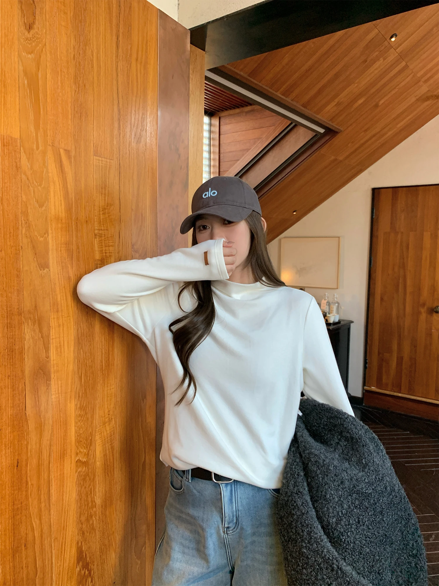 

Вязаная кофта NAZ больших размеров с высоким воротником, эластичная, модная, универсальная, с длинным рукавом, базовый слой