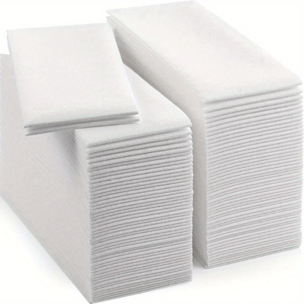 Disposable linen-textured folded white napkins, blank dust-free guest hand towels, suitable for hotels, weddings, Christmas, Ha