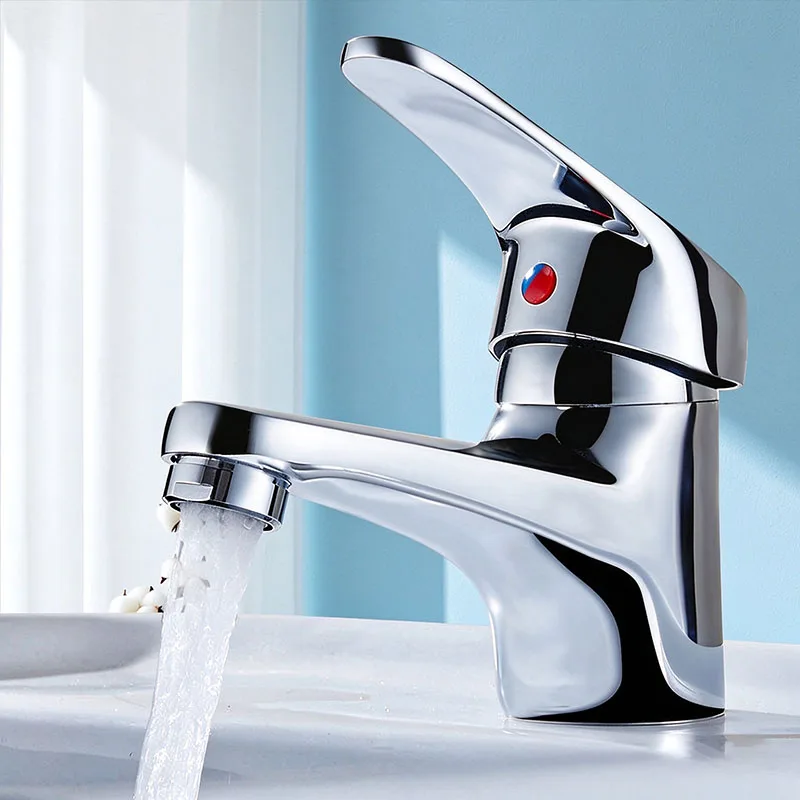 Bathroom Basin Faucet Single Handle Brass Tap Hot Cold / Cold Only Option Chrome Plated Washbasin Sink Water Taps