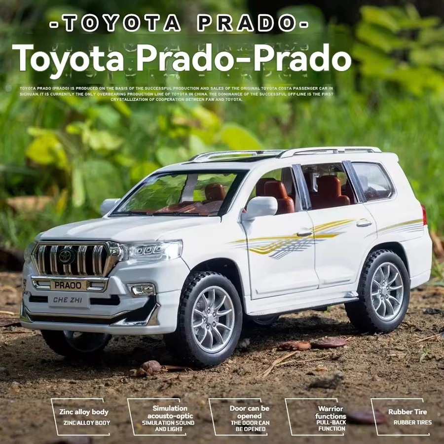 1:24 High Simitation Toyota Land Cruiser Off Road Diecast Model Sound Light Pull Back Toy Desktop Vehicle Model Ornaments Gift