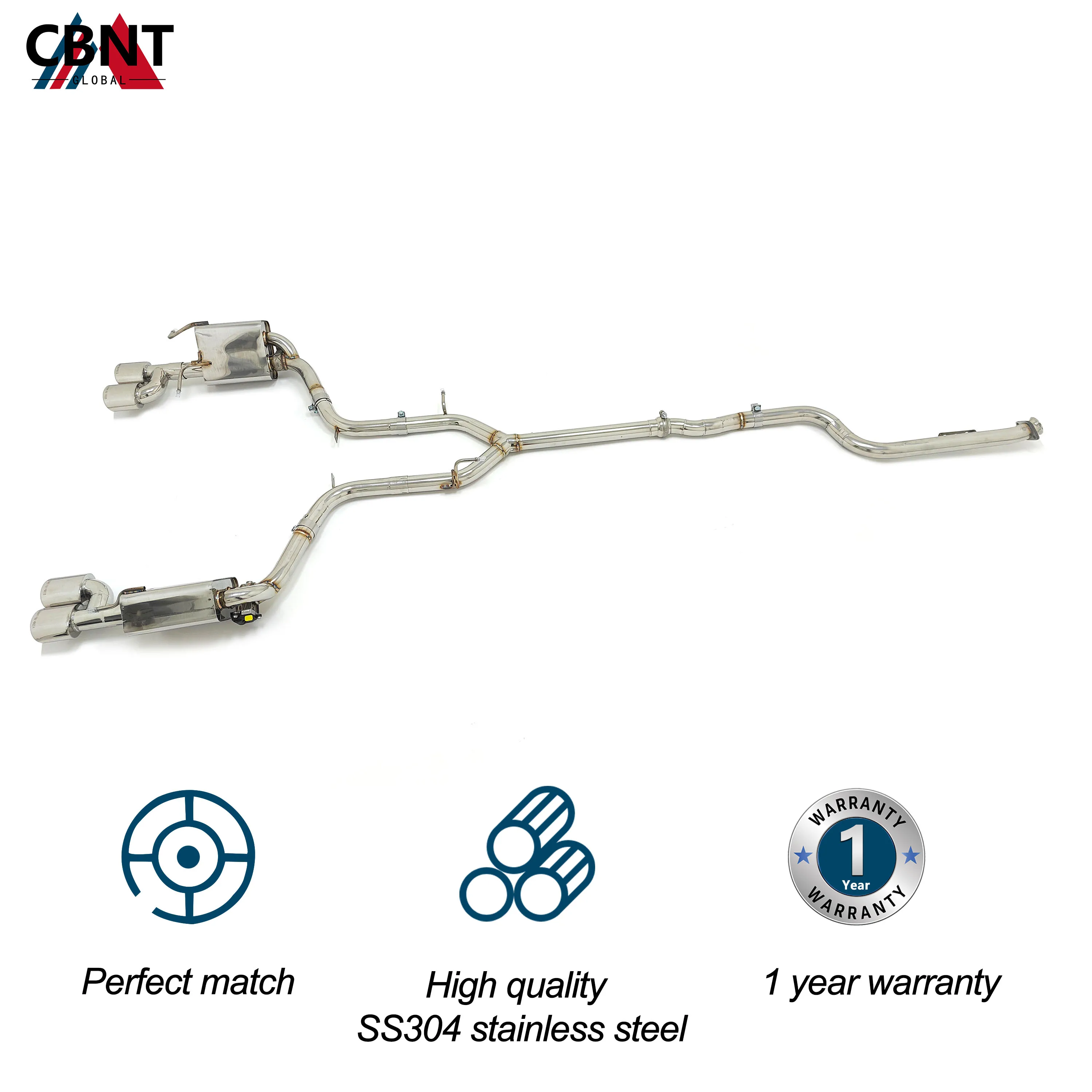 CBNT for Mercedes Benz W204 C180 C200 C260 Exhaust Front Pipe & Valved Catback SS304 Exhaust-pipe with Valve Muffler