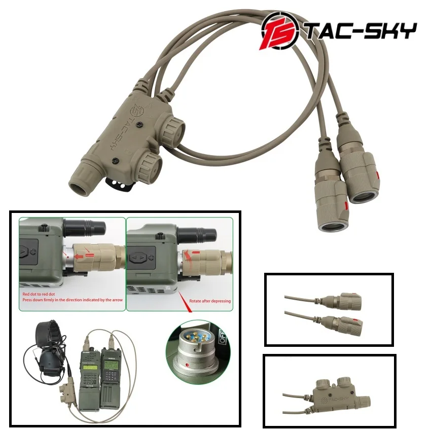 TS TAC-SKY 6-Pin V2 PTT Tactical Dual-Channel Adapter, Compatible with Comta/SORDN Hearing Protection Headsets