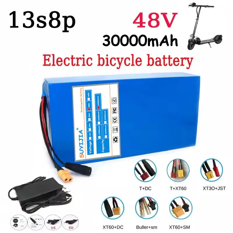 

Batterie lithium-ion 48V 30ah 13s8p, batterie électrique 48V 30000mAh 750W-2000W, BMS 50A intégré +54.6-2A chargeur