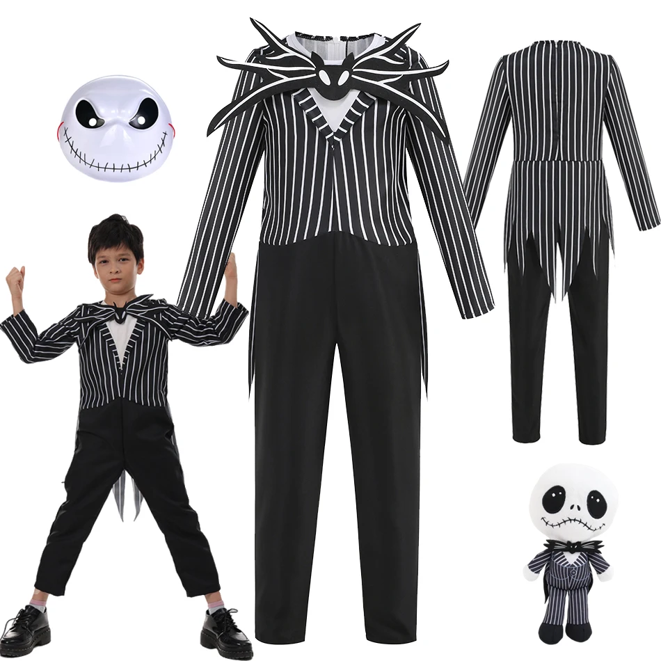 

2025 Boys Halloween Cosplay Disguise Costume Jack Nightmare Before Xmas Kid Christmas Role Play Dress Carnival Party Clothes