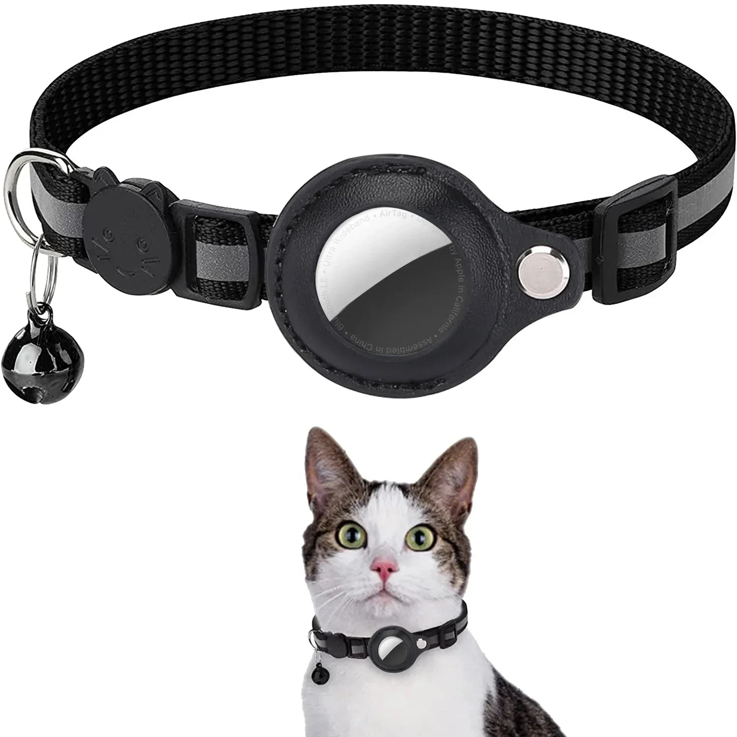 Cat AirTag Holder Collar Breakaway Reflective Strips Adjustable Kitten Collar Waterproof Cat Bell Collar Pet Air Tag Case Pets