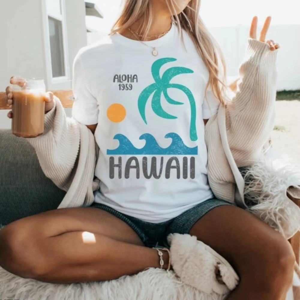 

Hawaii Shirt Aloha Shirt Retro Beach TShirt Summer Breathable Camisetas O-neck Short-sleeve Fit Sweatshirt for Daily Wear