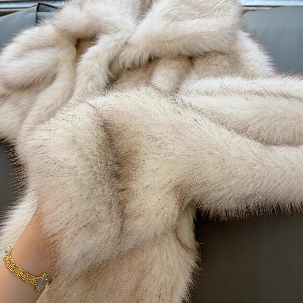 KIDCRKJ الشتاء النساء معطف الفرو فو أنيقة التلبيب طوق كم كامل سيدة الفراء الاصطناعي سترة رقيق الدافئة الإناث معطف فرو المنك #4