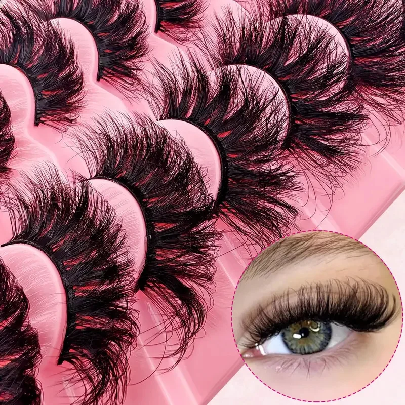 7 pairs of fluffy cat eye false eyelashes set -22-25mm thick, reusable D&C roll false eyelashes