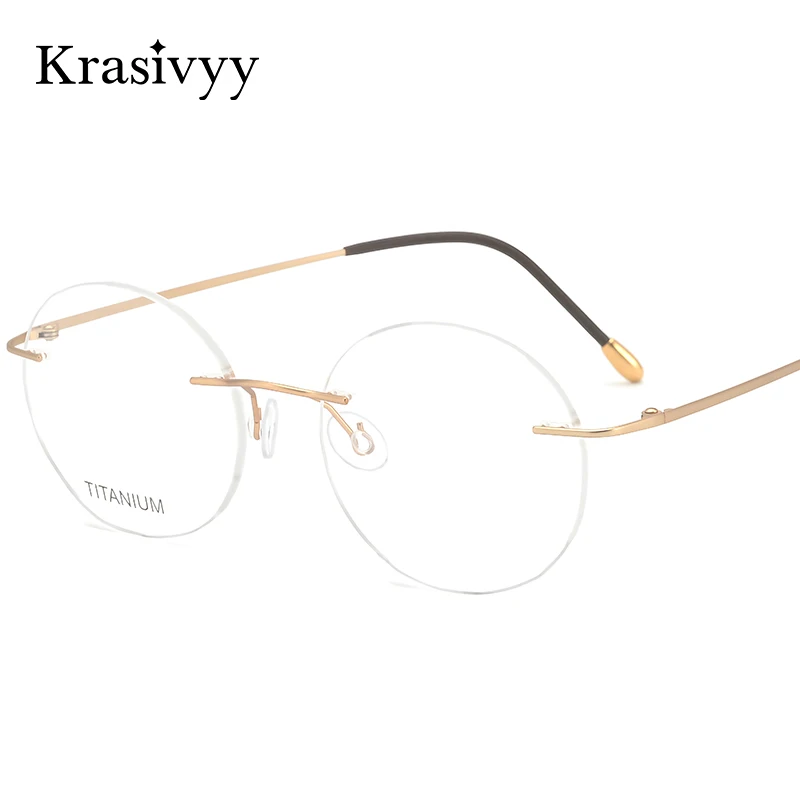 Krasivyy Vintage Round Rimless Glasses Frame Men Ultralight Pure Titanium Folding Prescription Eyeglasses Classic Eyewear Women