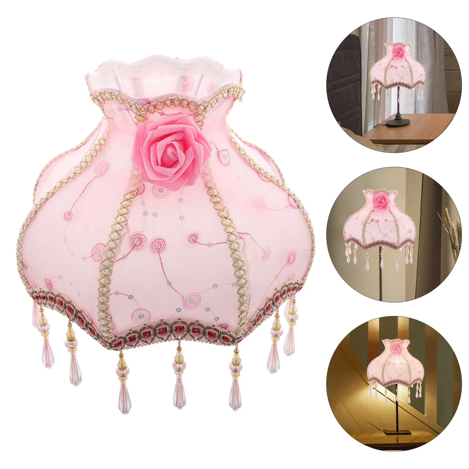 

French Princess Print Lampshade Elegant Lace Fabric Lamp Cover Replacement for Table Floor Lamps Living Room Bedroom