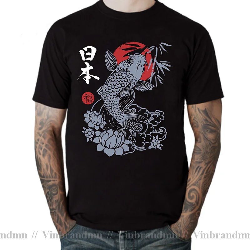 Japanese Good Luck Koi Fish T-Shirt Prosperity Carp Fish T Shirts men Japan Koi Fish T Shirt for male Trendy Fashion Tops TShirt