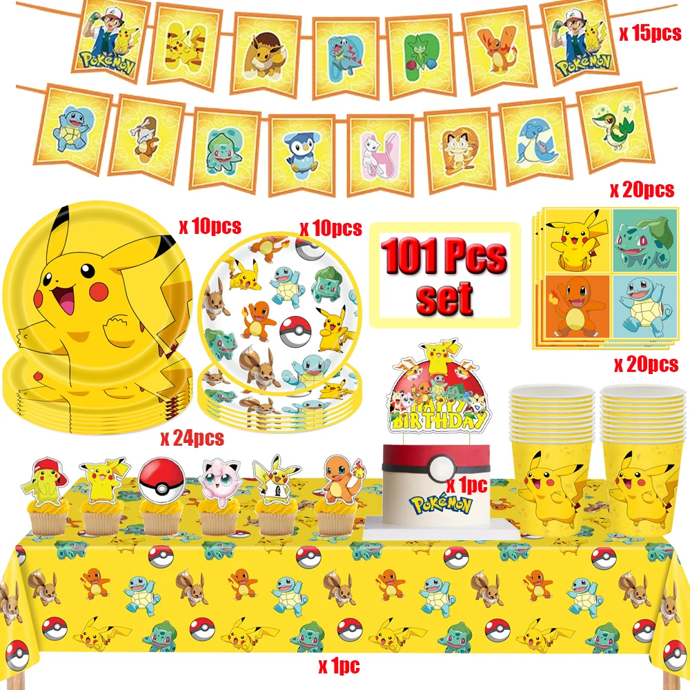 ชุดตกแต่งวันเกิดธีมโปเกมอนสุดฮิต ชุดจานชามกระดาษลายปิกาจู ผ้าปูโต๊ะ จาน แก้ว ผ้าเช็ดปาก แบนเนอร์ ของชำร่วยงานเลี้ยงฉลองวันเกิด/งานเลี้ยงเด็ก