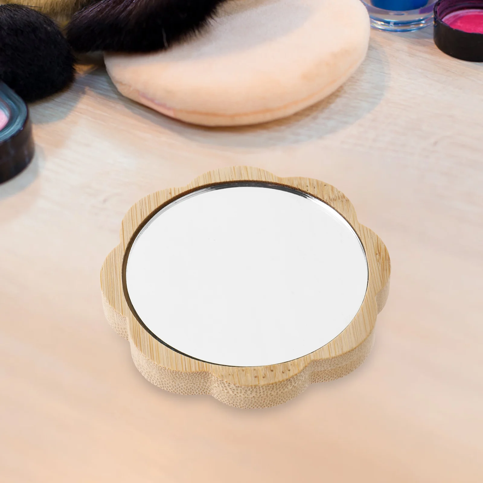 Houten make-up compacte draagbare kleine handspiegel voor reistas Touch-Ups Minispiegel voor vrouwen Hoge helderheid Multiscene