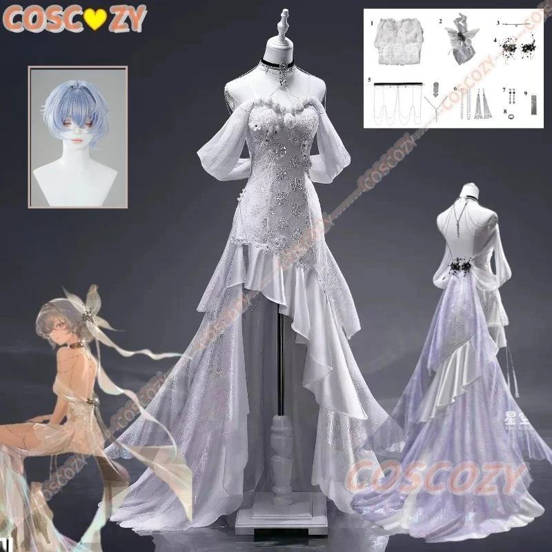 Game Wuthering Waves The Shorekeeper Cosplay Costume Wig Elegant White Wedding Dress Women Halloween Party Gorgeou Uniform Set