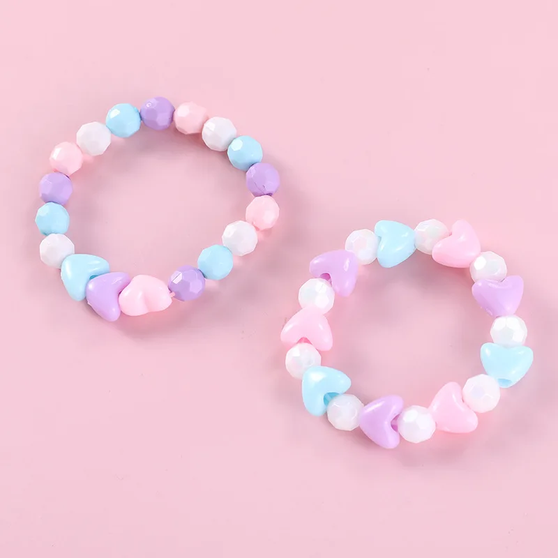 Pink Love Heart  Beads Bracelet For Children Friendship Bracelets For Girls Cute Acrylic Jewelry Accessories Charms Gift 2022