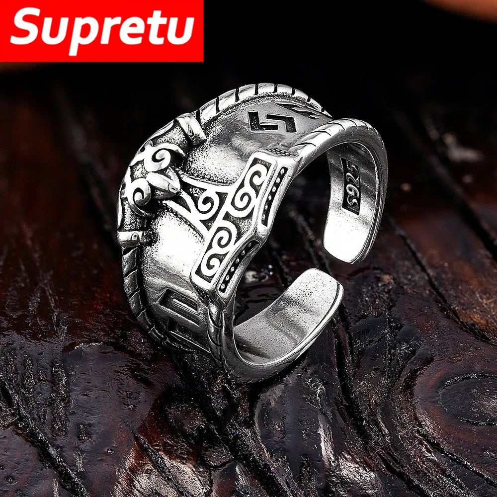 Nordische Rune Mjolnir Antike Ringe Männer versilbert Kupfer Wikinger Thors Hammer Symbol Amulett Ring Retro skandinavischer Schmuck Geschenk