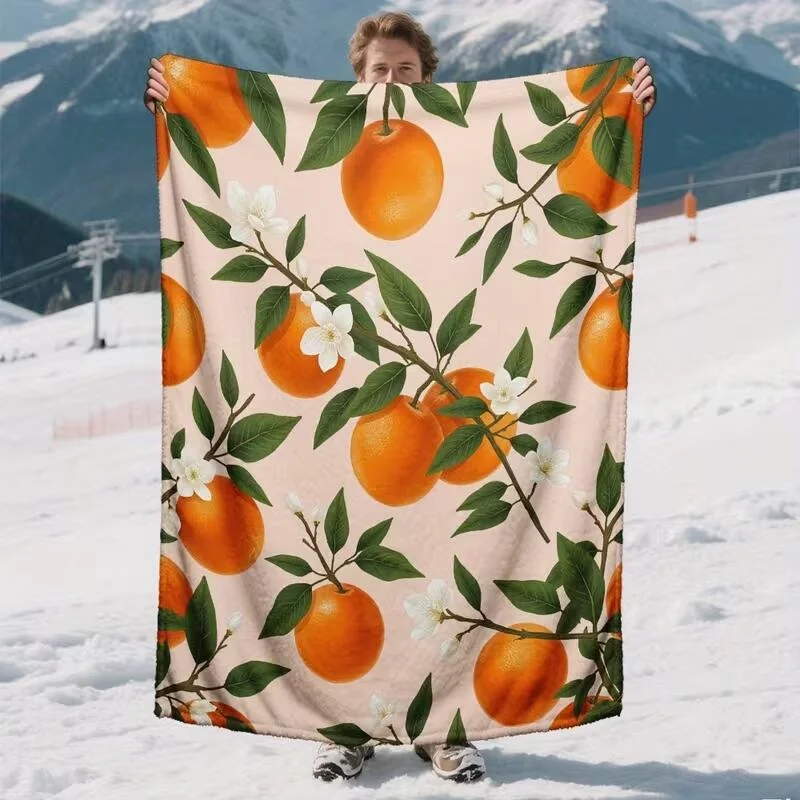Fresh Fruit Apple Cherry Throw Blanket Watercolor Print Soft Cozy Blanket For Sofa Bed Couch All‑Season Daily Use