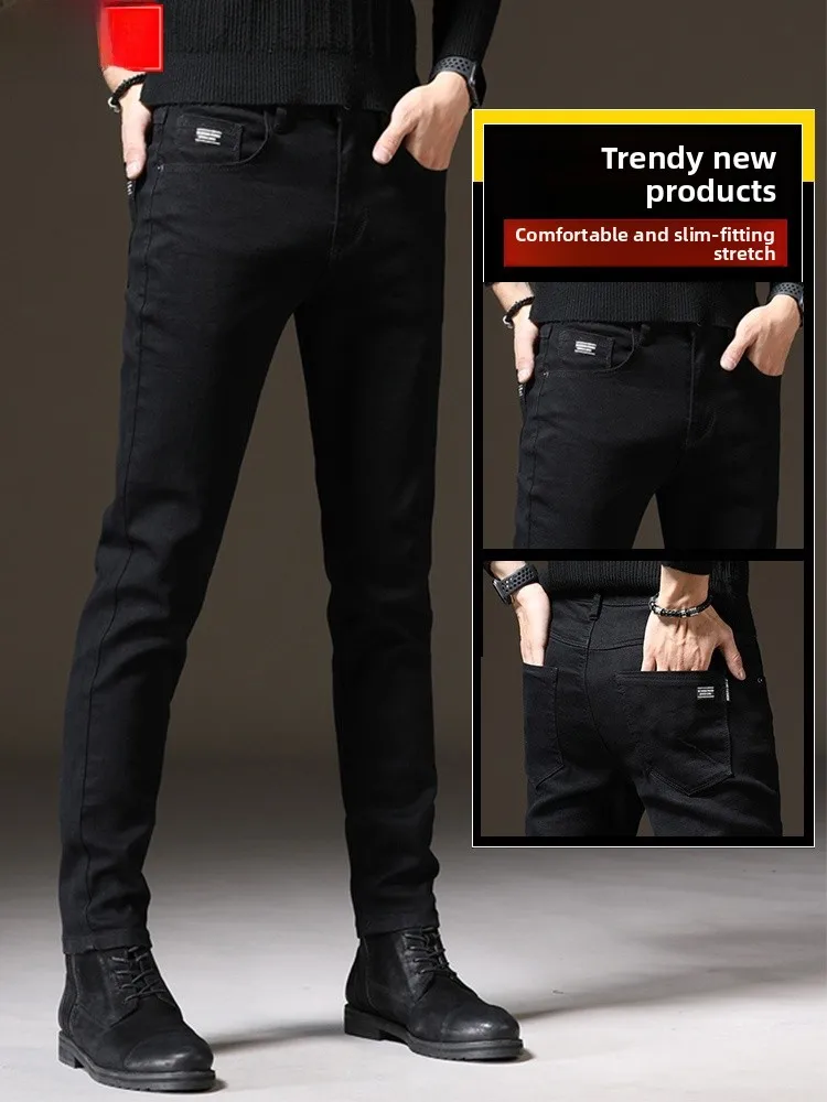 

Spring Bla Slim Fit Men's Jeans Casual Straight Leg Cotton Denim Pants mid Waist Zipper Closure Faionable New Arrival