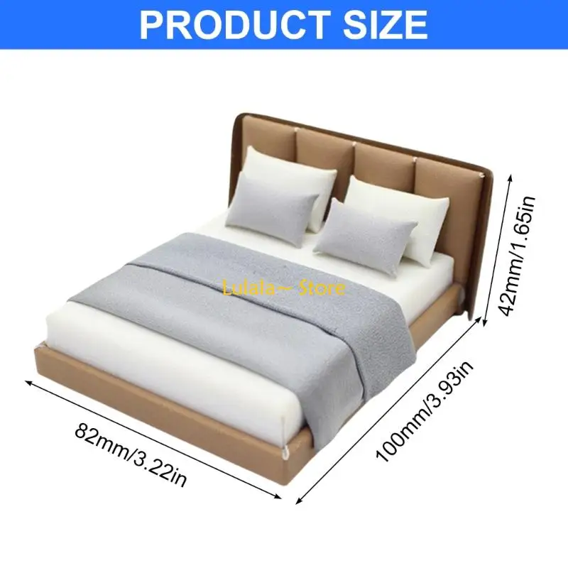 Y4QA Creative 1/20 Scale Miniature Bedroom Furniture Realistic Double Bed Model Figurine with Beding Dollhouses Scene Decors - Image 6