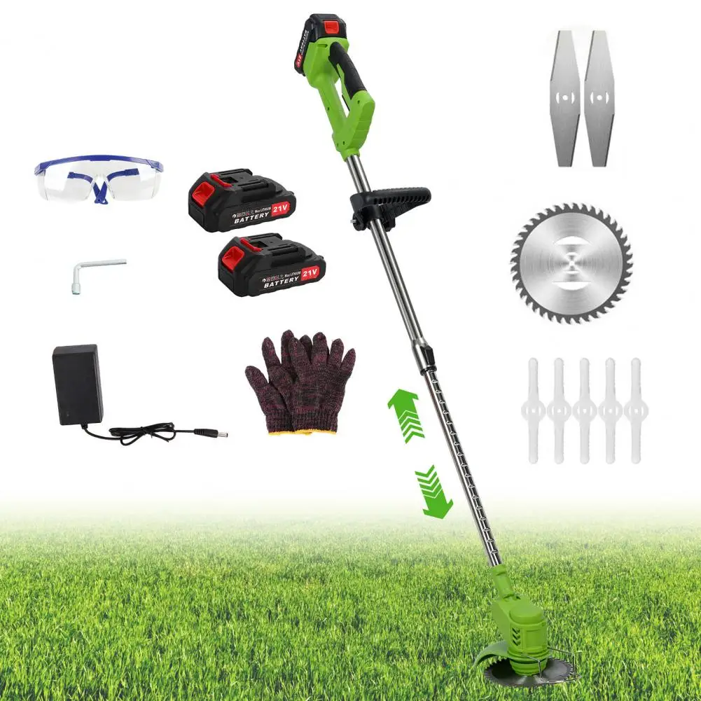 Weed Eater, Electric Weed Mower Cordless Trimmer, Telescopic Rod Weed Eater Cutter, Rechargeable Handheld Lawn Mower with 2 Batt