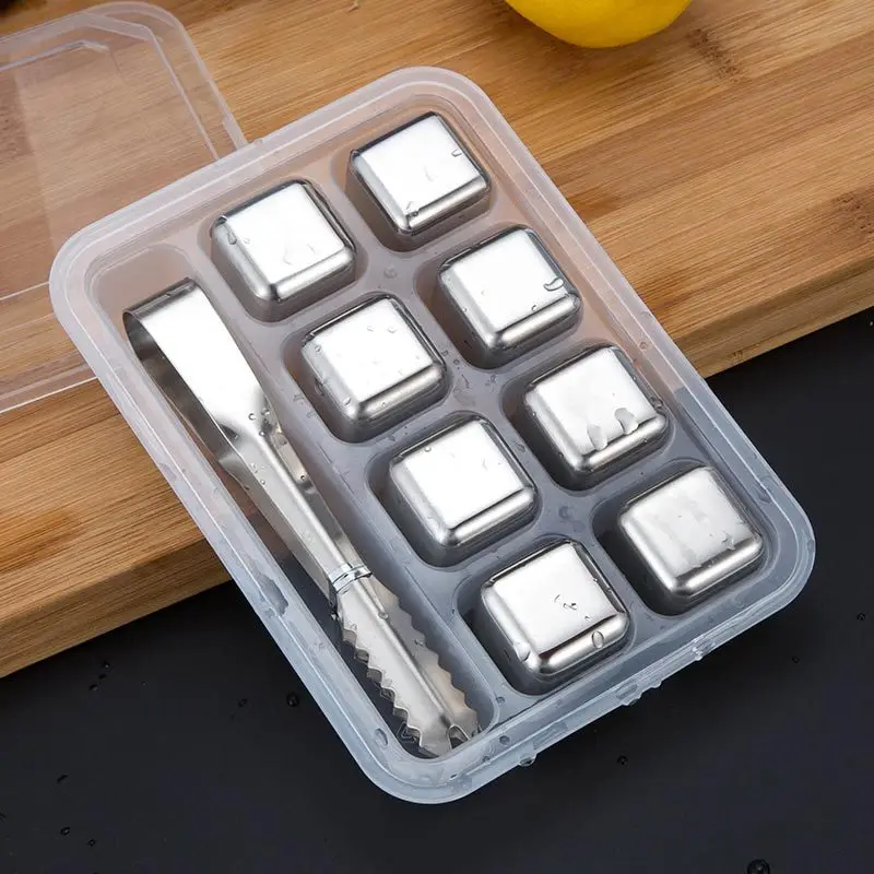 Food Grade Stainless Steel Whisky Stones, Reusable Metal Ice Cubes with Tongs & Storage Box for Cocktails/Juice/Soda