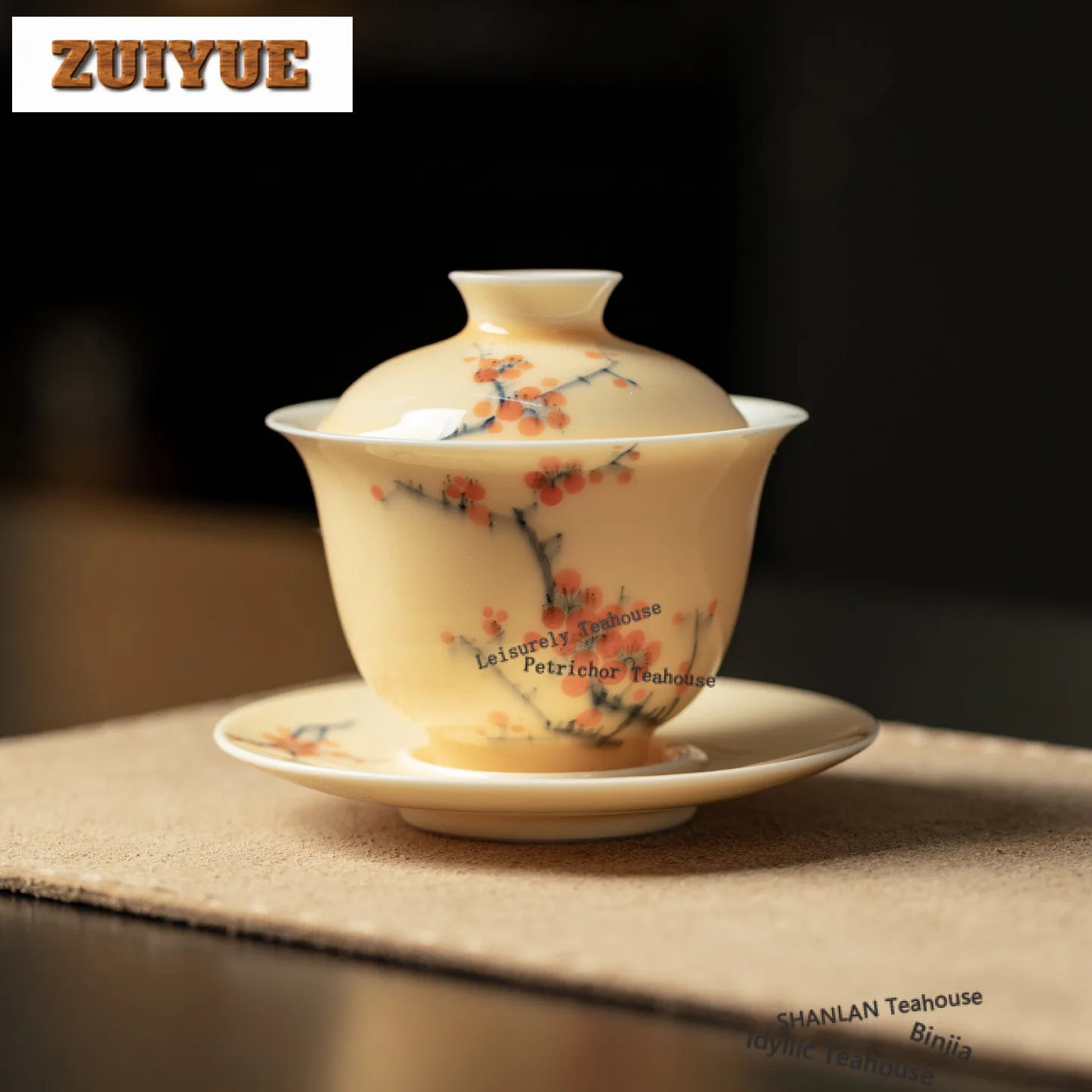 

150 мл ручная роспись с цветком сливы Гайвань Дзен чайная подставка чайная миска с крышкой комплект чайник крышка миска посуда для напитков коллекция принадлежностей