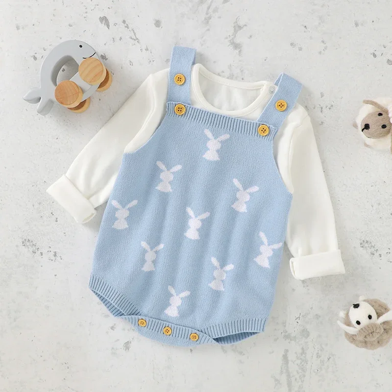 

Newborn Baby Bodysuits Knit Infant Girl Boy Jumpsuit Cute Rabbits Toddler Kid Sling Clothing Sleeveless 0-18M Tops Romper Easter