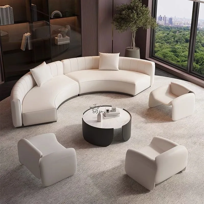 Sofá curvo de lujo ligero, sofá semicircular para salón de belleza, sofá de negocios simple de alta gama, vestíbulo de hotel para reuniones B & B