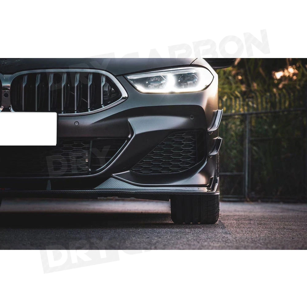 Для BMW 8 серии 840i G14 G15 G16 2019 + Сухой карбоновый передний бампер, боковые разветвители вентиляции, спойлер, передний разветвитель для губ, плавники, Воздушная отделка