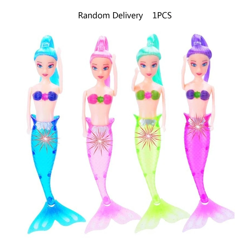 Cartoon Mermaids for Doll 7'' with LED Light Colorful Tail Children Birthday Gift Toy for Toddlers Girls Randomly Colors