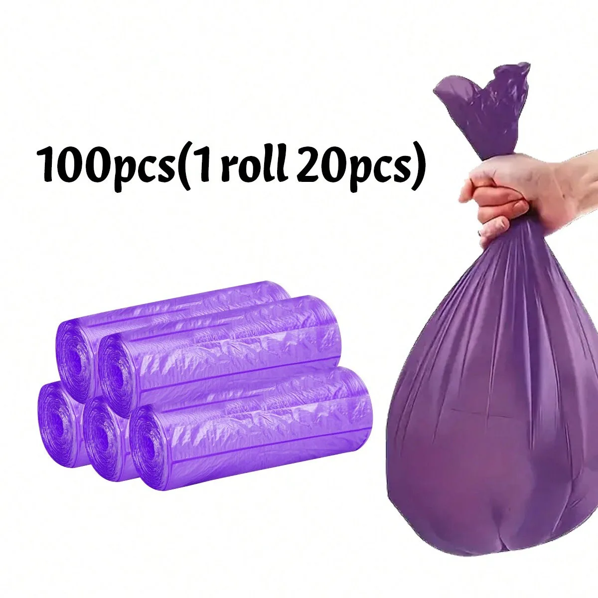 5 rollos de bolsas de basura de 100 piezas (20 piezas por rollo), bolsas de basura para baño, bolsas de basura para oficina, bolsas de basura para coche