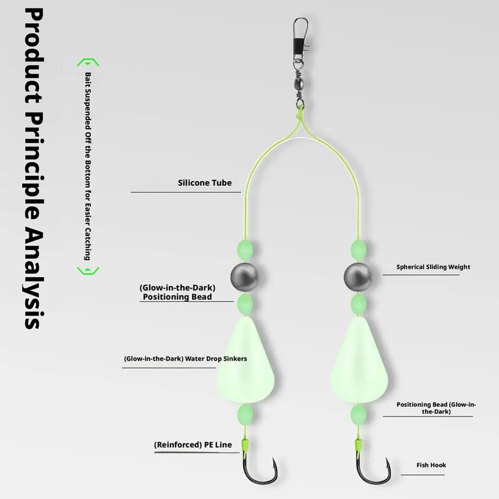 Doppelhaken-Angelvorrichtungen mit Nachtlicht-Design, Doppelte Auftriebskraft & Reverse Bottom Ready Made Pesca Karpfen-Rigs Angelköder – Detail 19