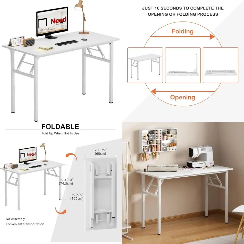 

Modern White Folding Computer Desk for Home Office - 39.375 Length, No Assembly Required