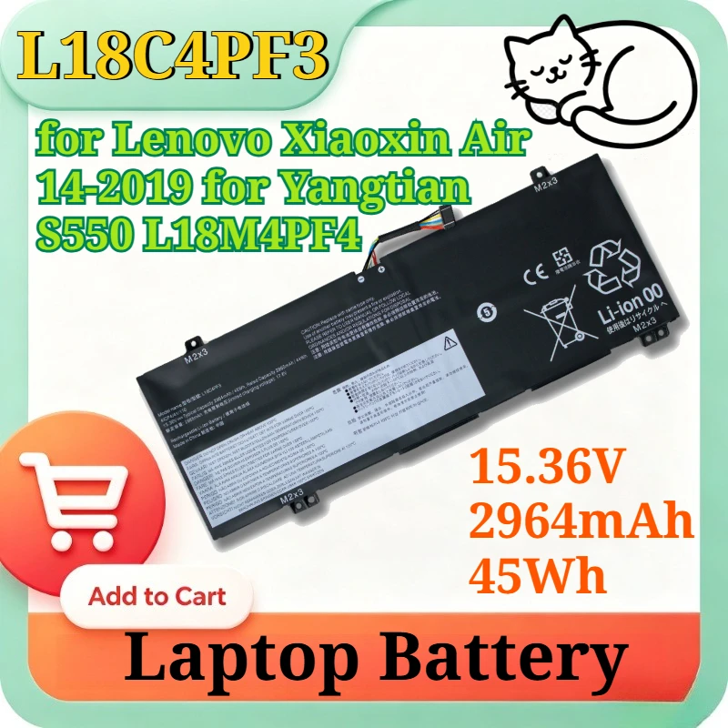 Upgraded L18C4PF3 Li-ion Replacement Laptop Battery 15.36V 2964mAh 45Wh for Lenovo Xiaoxin Air14-2019 for Yangtian S550 L18M4PF4