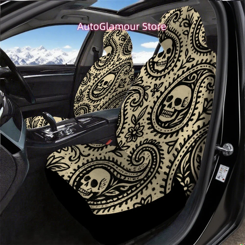 Stylish And Versatile Patterned Front Car Seat Covers, Suitable for Cars, Suvs, Sedans, Trucks, And Vans. Plesiga Skull Element