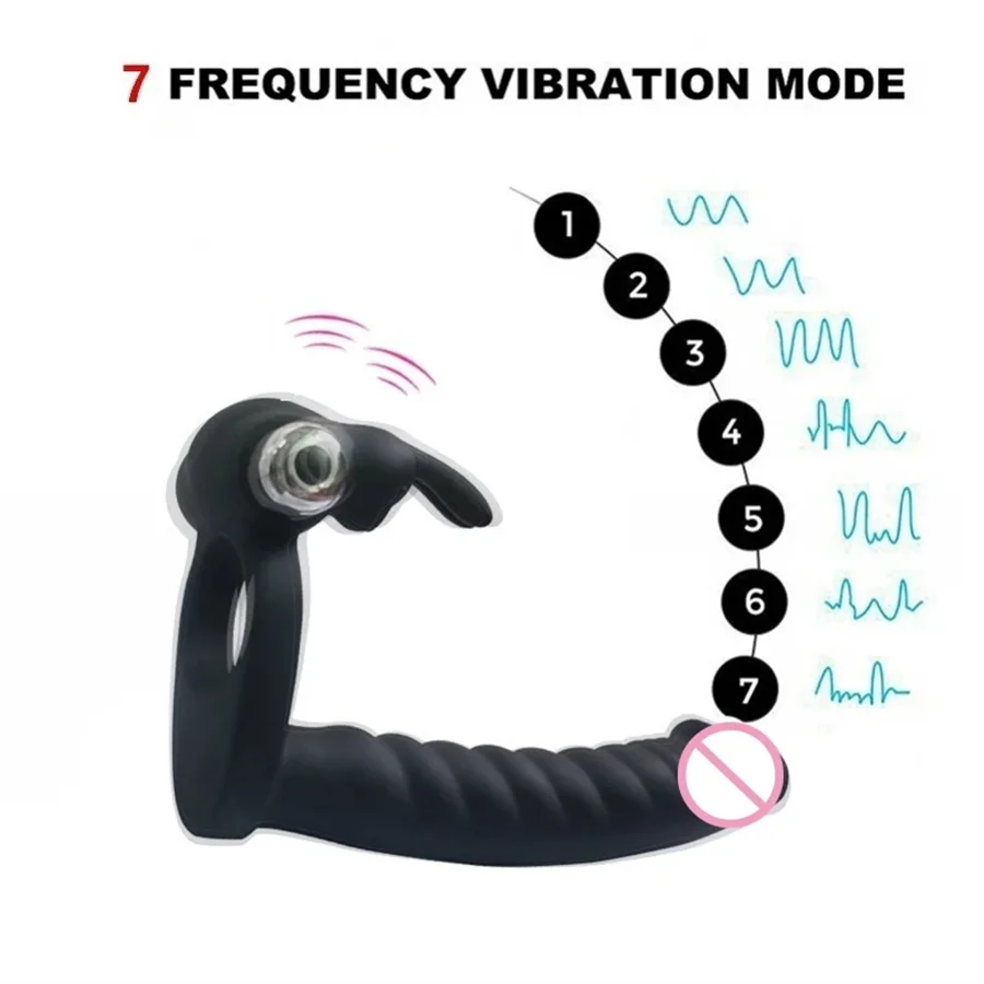 Double Penetration Vibrator Strapon Dildo Vibrator Silicone Penis Vibrating Ring Anal Beads Butt Plug Sex Toys For Couples