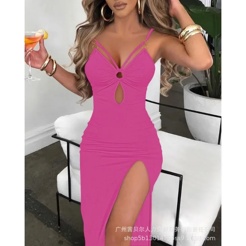 Spaghetti Strap Bodycon Dress Summer Camis Sexy Dress Women Sleeveless Jacquard Fabric Sling Hollow Party Dresses