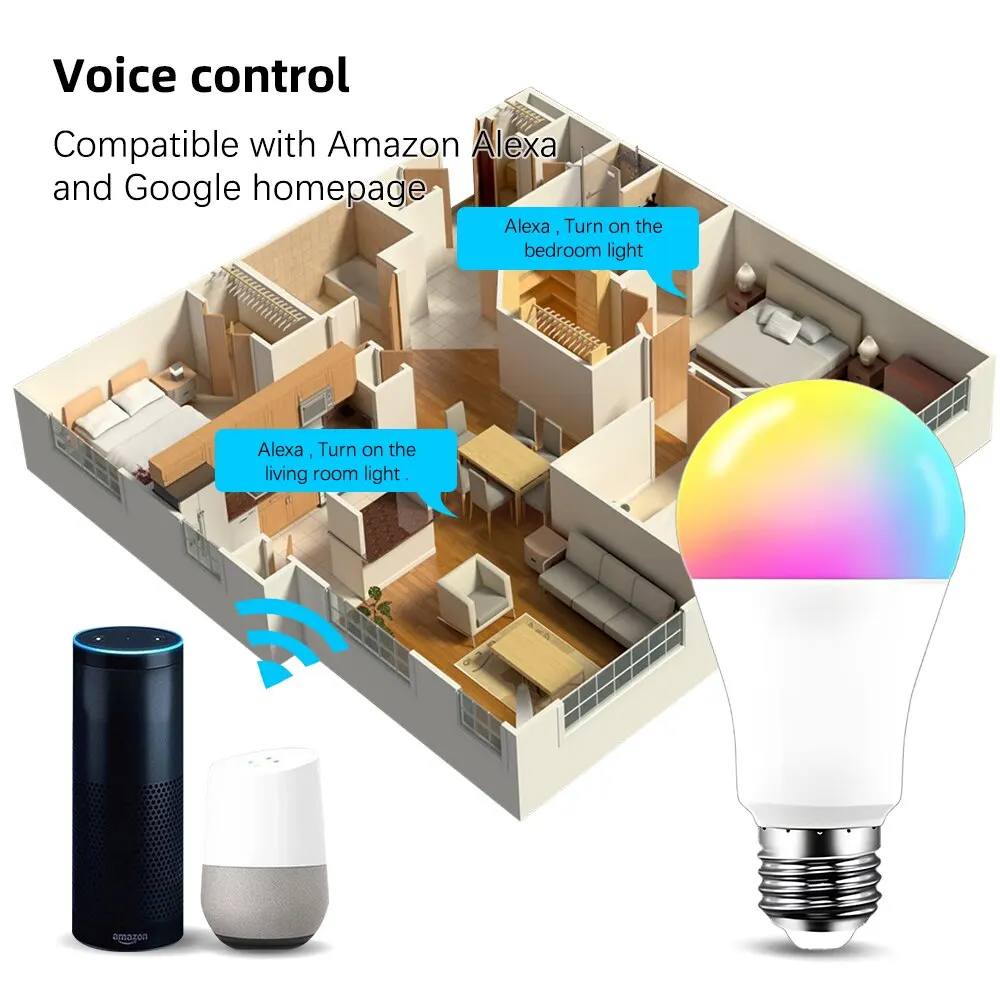 Tuya WiFi E27 B22 lampadina dimmerabile intelligente RGBCW 100-240V 15W LED Light Smart Life App Control Support Alexa Google Home Alice