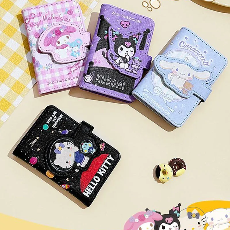 Cute Sanrio Hello Kittys Kuromi Cinnamoroll Coin Purse Kawaii Cartoon PU Fold in Half ID Bank Card Storage Bags Toys Girl Gifts