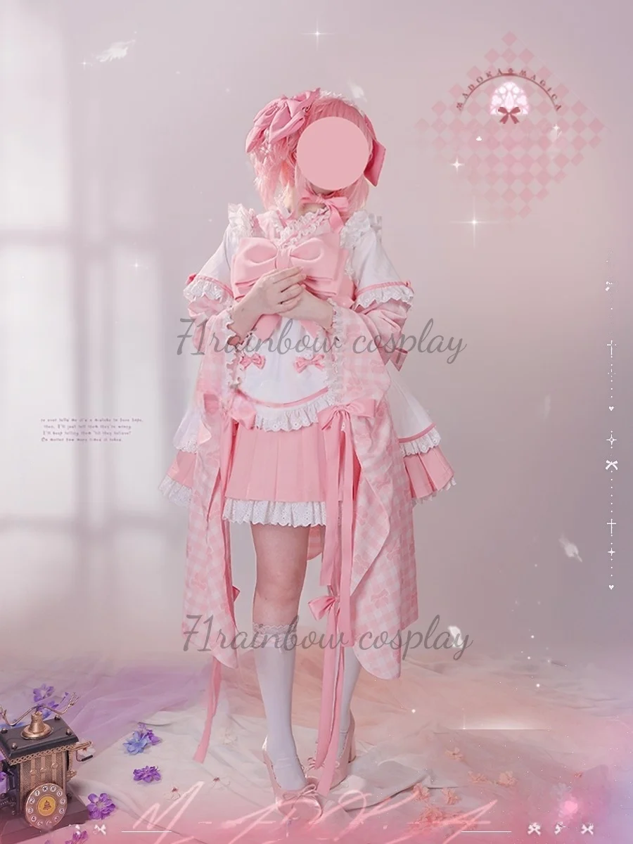 카나메 마도카 코스프레 마법 소녀 마도카 Magica 카나메 마도카 코스프레 의상 여성 크리스마스 드레스 메이드 기모노 세트 코스프레