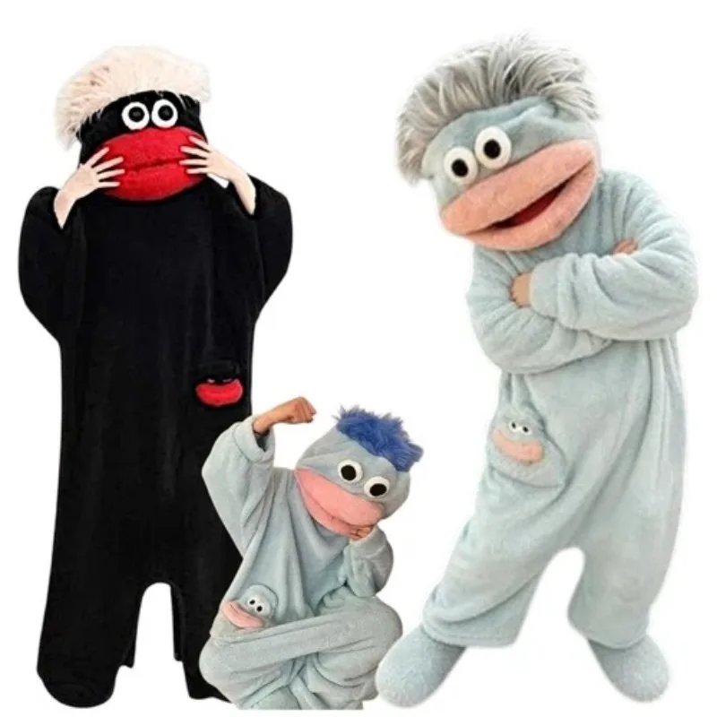 Funny Big Mouth Monster Pajamas Onesies for Adults With Hair Winter Family Matching Home Wear Cartoon Pijama De Monstruo