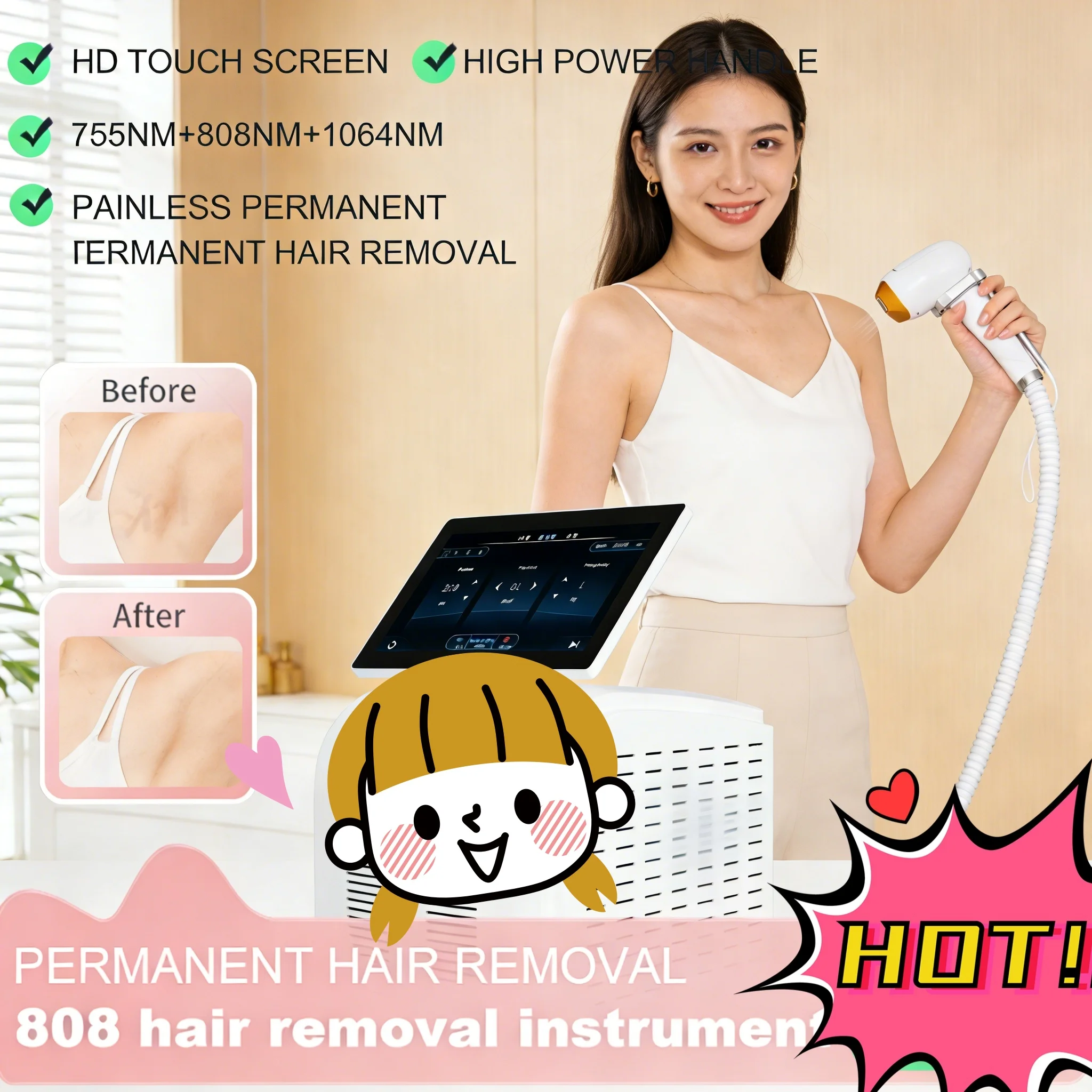 Myoslim High-end Professional 755 808 1064nm Triple Wavelength Diode Laser Hair Removal Machine High Power Beauty Equipment -01