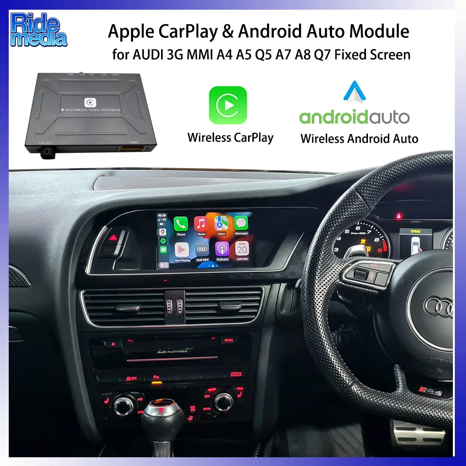 RideMedia Apple CarPlay Android Auto Retrofit Music BT GPS Camera Interface for AUDI 3G MMI A4 A5 Q5 A6 A7 A8 Q7