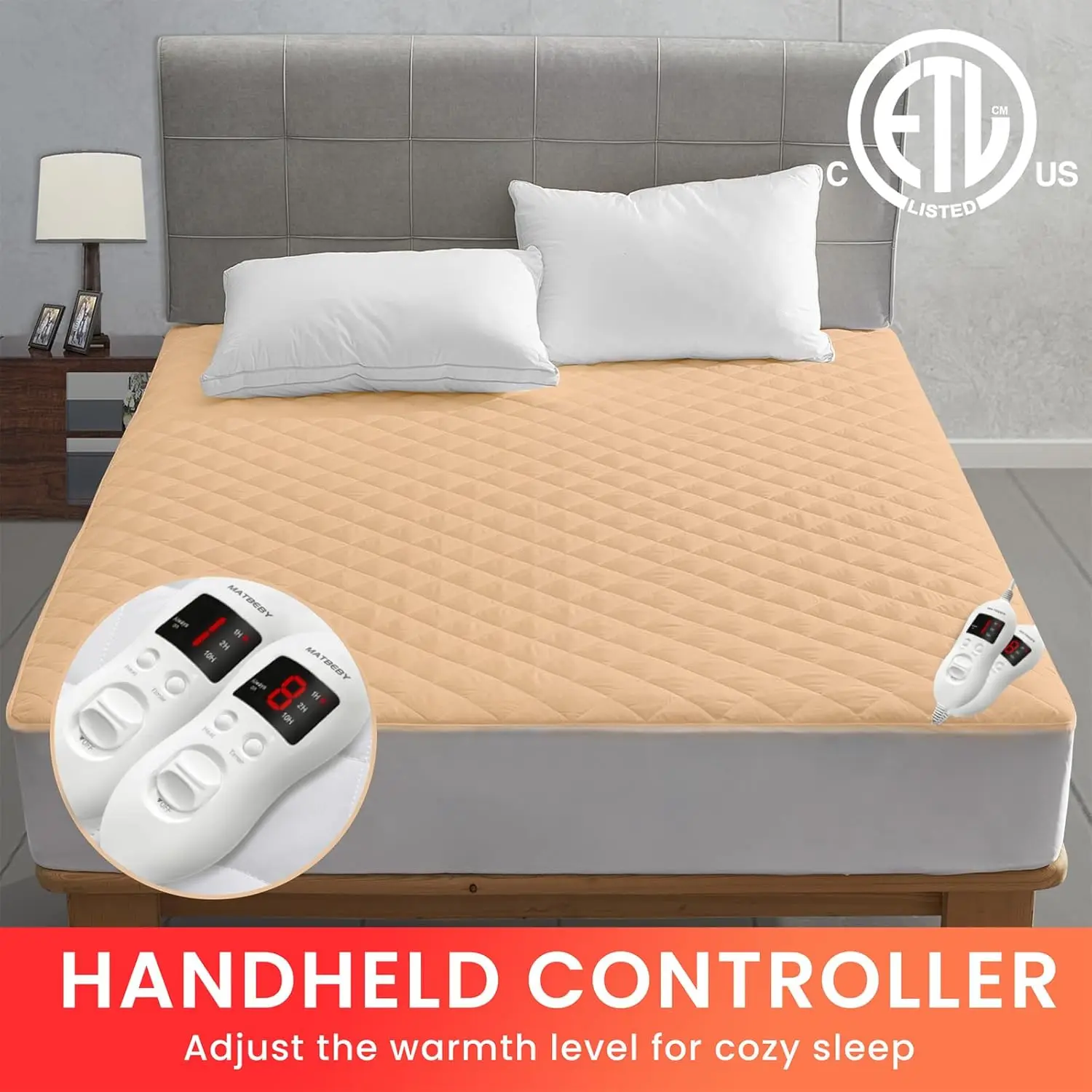 Queen Size Electric Heated Mattress Pad with Dual Control, 8 Heat Settings, Auto Shut Off, UL Certified, Machine Washable